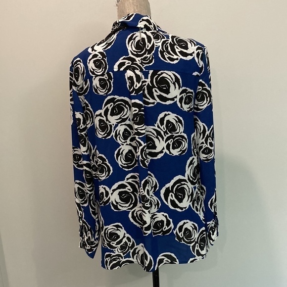 NWOT Jones New York Blue Black Floral Vneck Long Sleeve Tunic Blouse - Picture 10 of 12